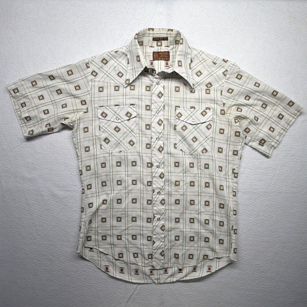 Vintage 70s Sears Kings Road Shop Perma Prest Western Print Aztec Shirt Japan M